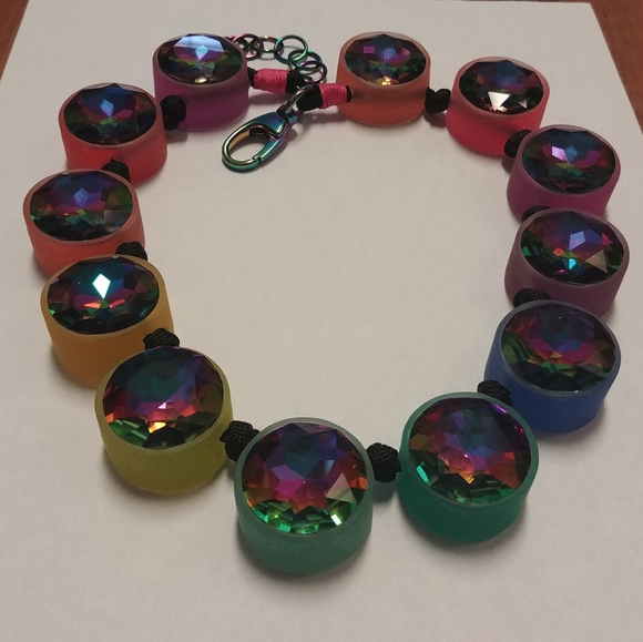Crystal Necklace Rainbow Color Shifting Crystals Bright Statement Mixed Medium - Picture 4 of 5